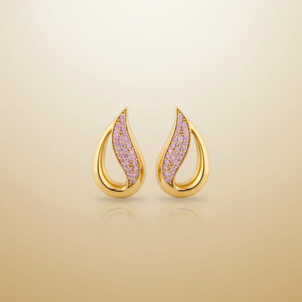 Blushing Gold Flame Drop Earring with white background 399rs by the party piece best artificial jewelry brand in india