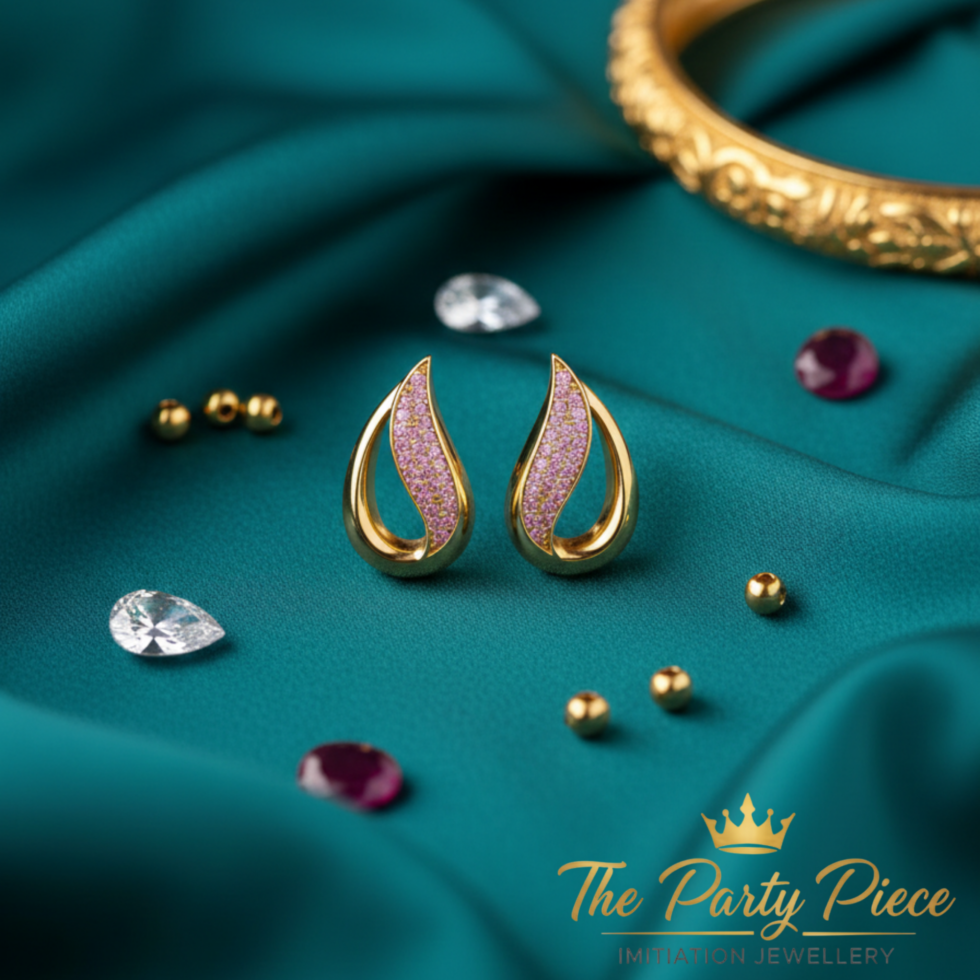 Blushing Gold Flame Drop Earring with white background 399rs by the party piece best artificial jewelry brand in india