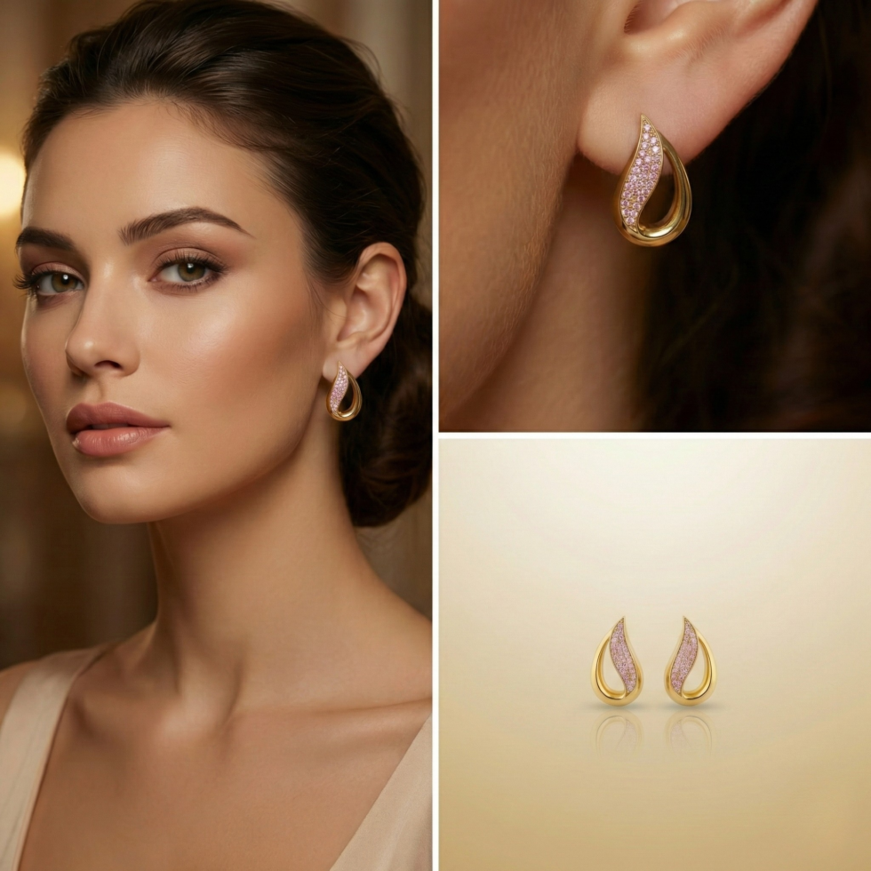 Blushing Gold Flame Drop Earring with white background 399rs by the party piece best artificial jewelry brand in india