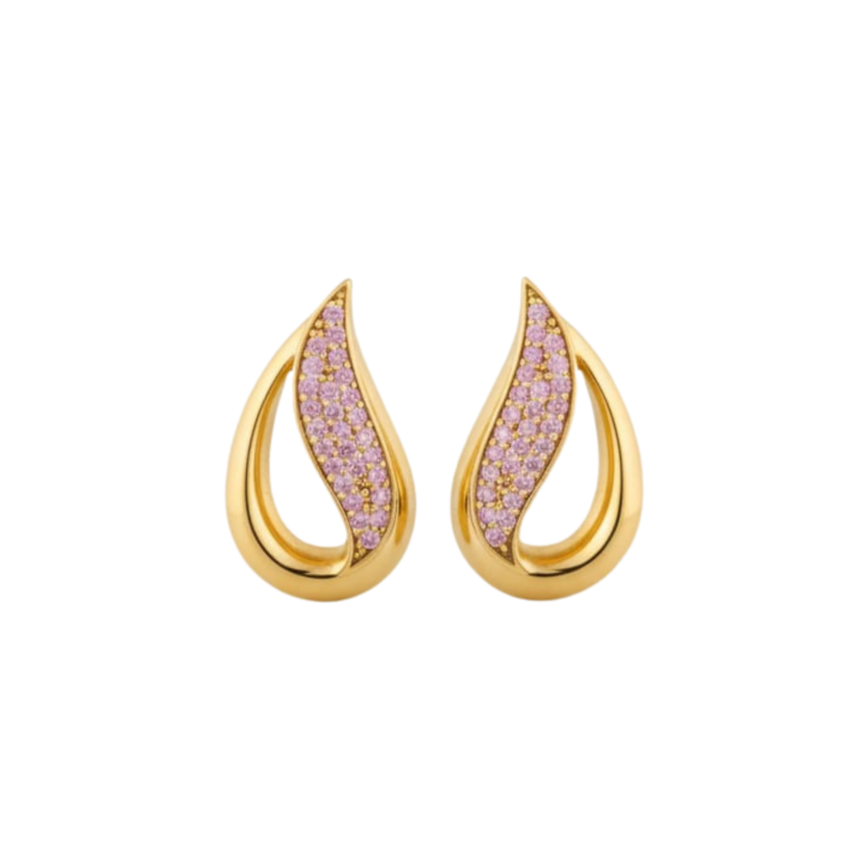 Blushing Gold Flame Drop Earring with white background 399rs by the party piece best artificial jewelry brand in india