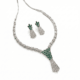 Green Crescent Floral Green American Emerald Tassel American Diamond Necklace Set with white background by The Party Piece brand. best imitation jewelery brand in india
