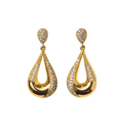 Radiant Gold Pear Dangle with white background 399rs by the party piece brand