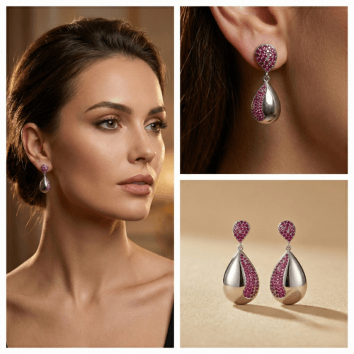 Radiant Ruby Teardrop Earrings with white background 500rs by The Party Piece Brand