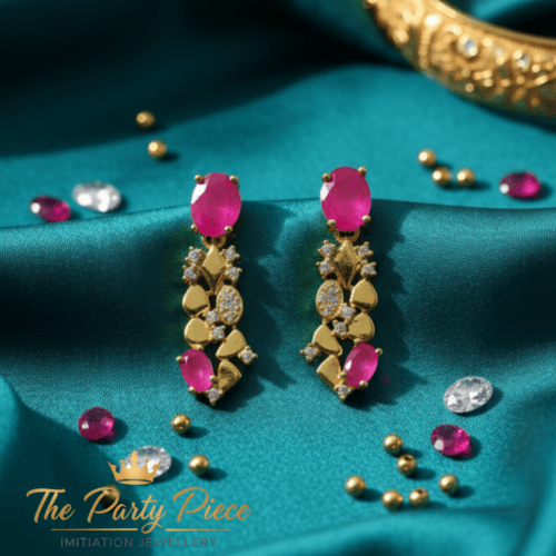 Ruby Geometric Floral Drops with white background 350rs by The Party Piece Brand