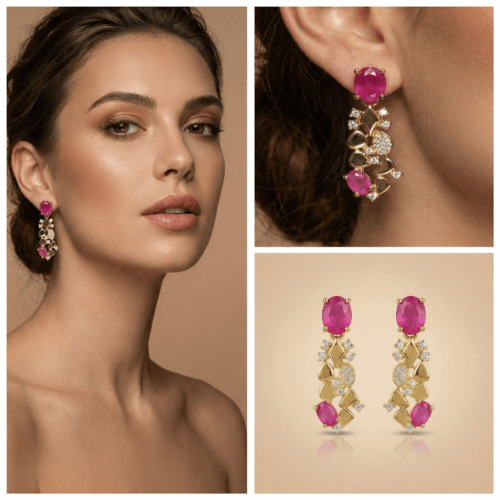 Ruby Geometric Floral Drops with white background 350rs by The Party Piece Brand