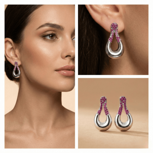 Ruby Pave Silver Teardropswith white background 375rs by The Party Piece brand