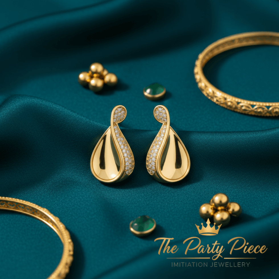 The Gilded Tear earring white background 375rs By The Party Piece Brand