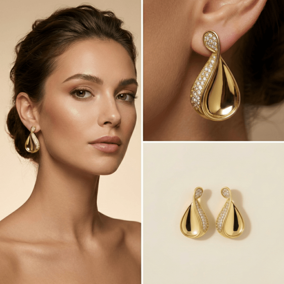 The Gilded Tear earring white background 375rs By The Party Piece Brand