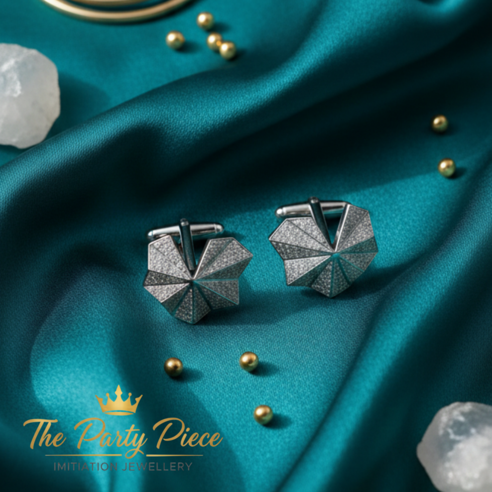 Premium Crystal Fan earring with white background 399rs by the party piece best imitation jewelry brand in india