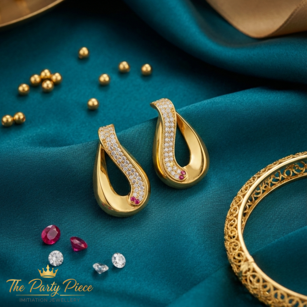 Premium Empress Drop earring with white background 399rs by the party piece best artificial jewelry brand in india