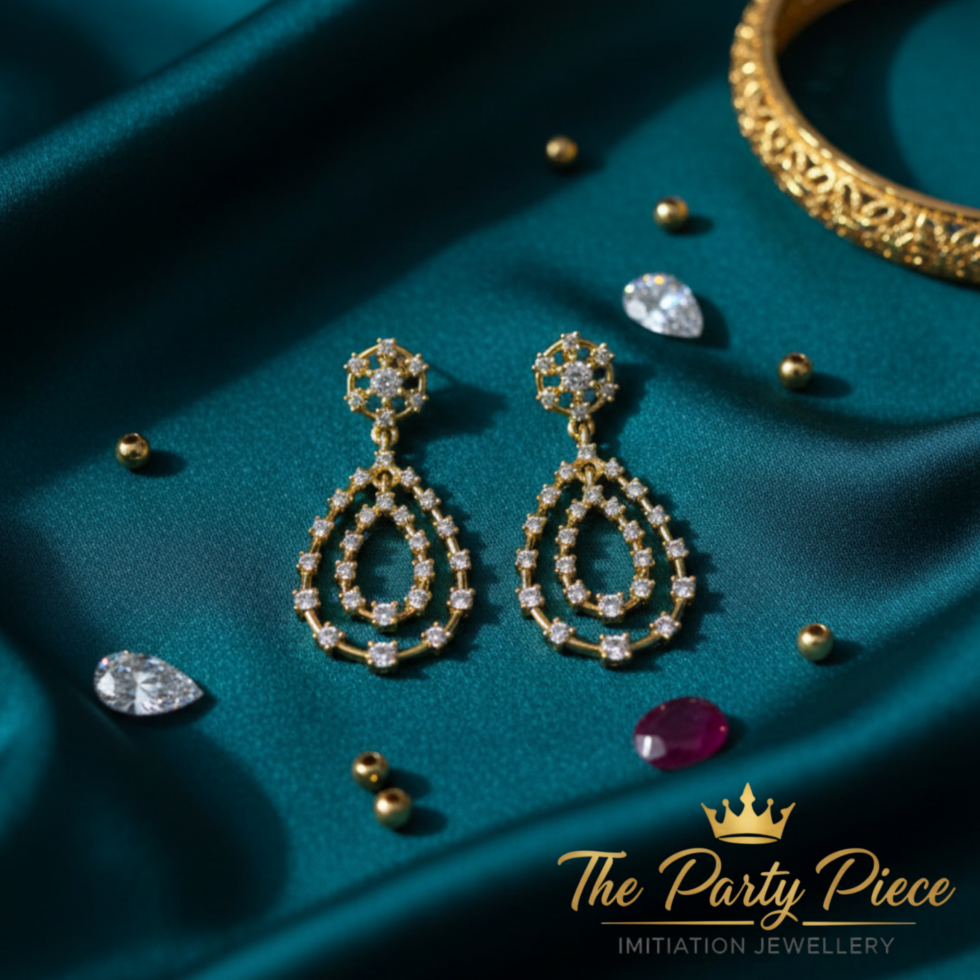 Premium Golden Heritage earring with white background 399rs by the party piece best artificial jewelry brand in india