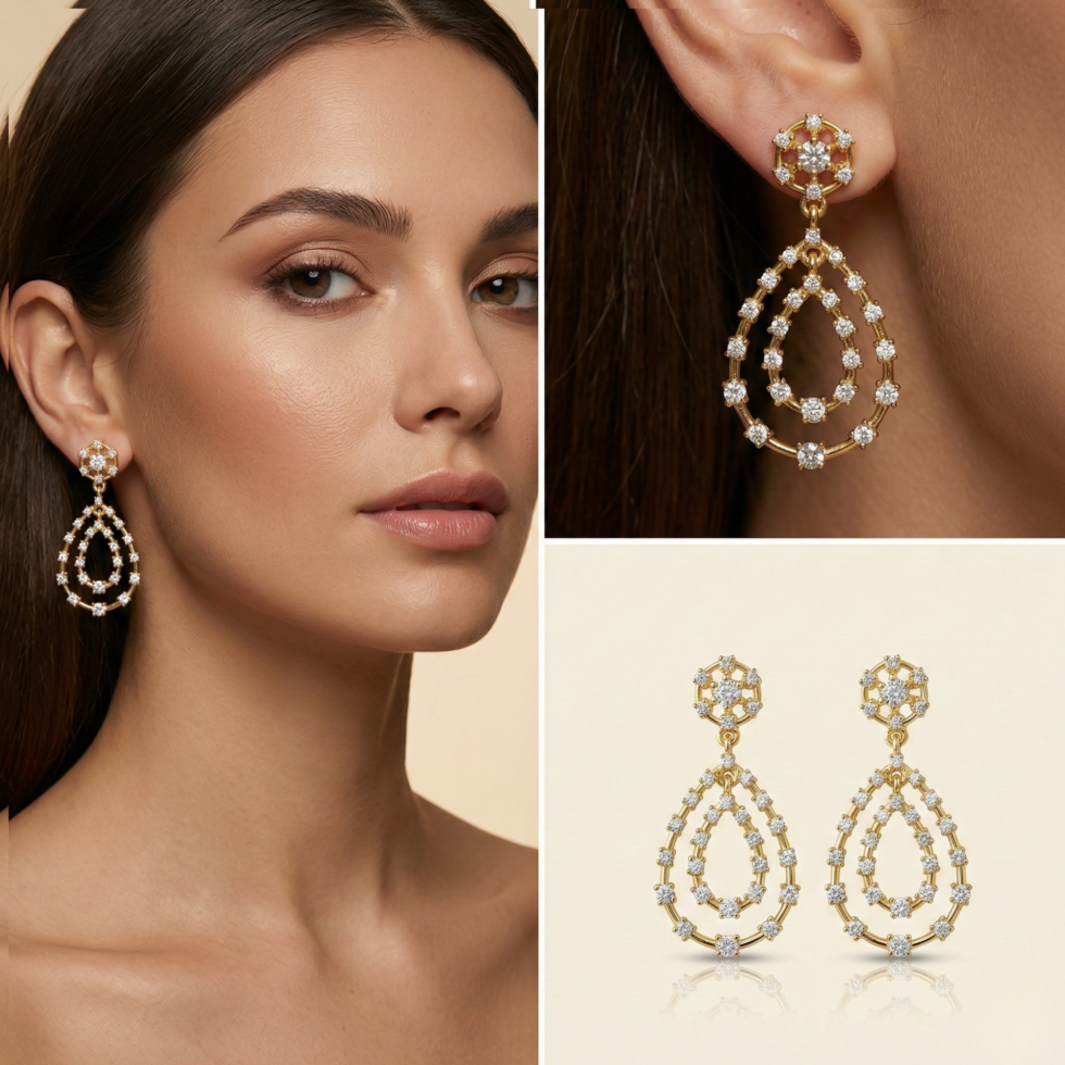 Premium Golden Heritage earring with white background 399rs by the party piece best artificial jewelry brand in india