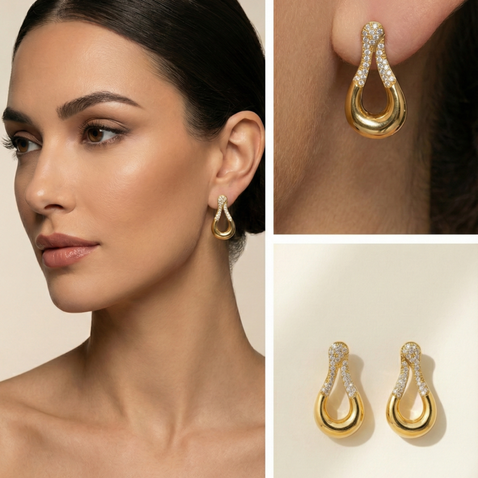 premium Liquid Loop earring with white background 385rs by the party piece