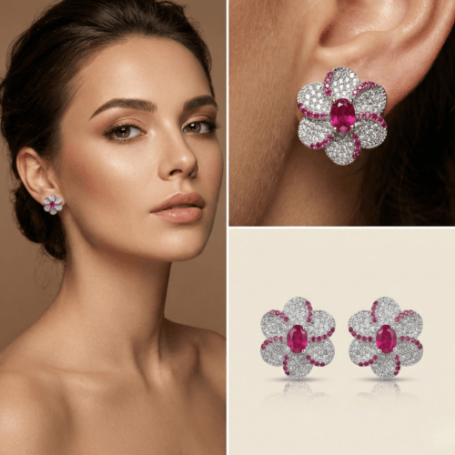 premium Ruby Blossom earring with white background with modal image 450rs by the party piece